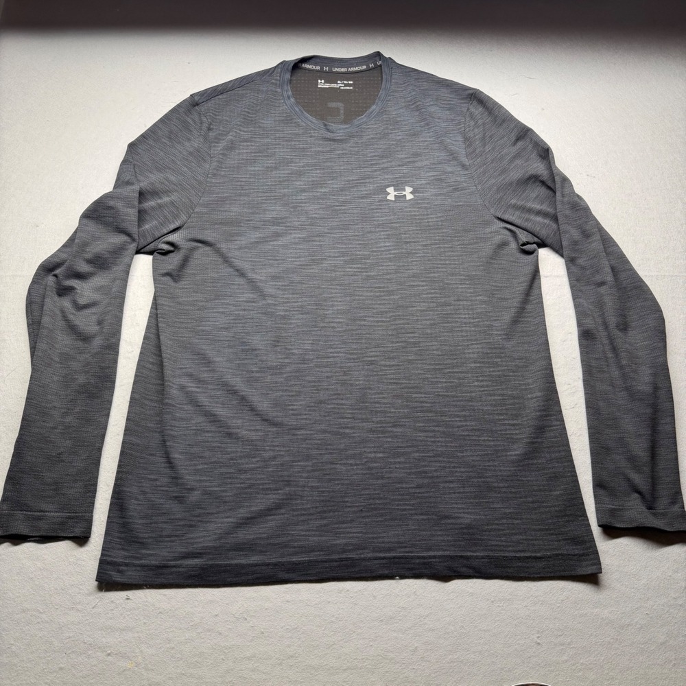 Under Armour Shirt Mens XL Gray HeatGear Long Sleeve Fitted Space Dye Athletic